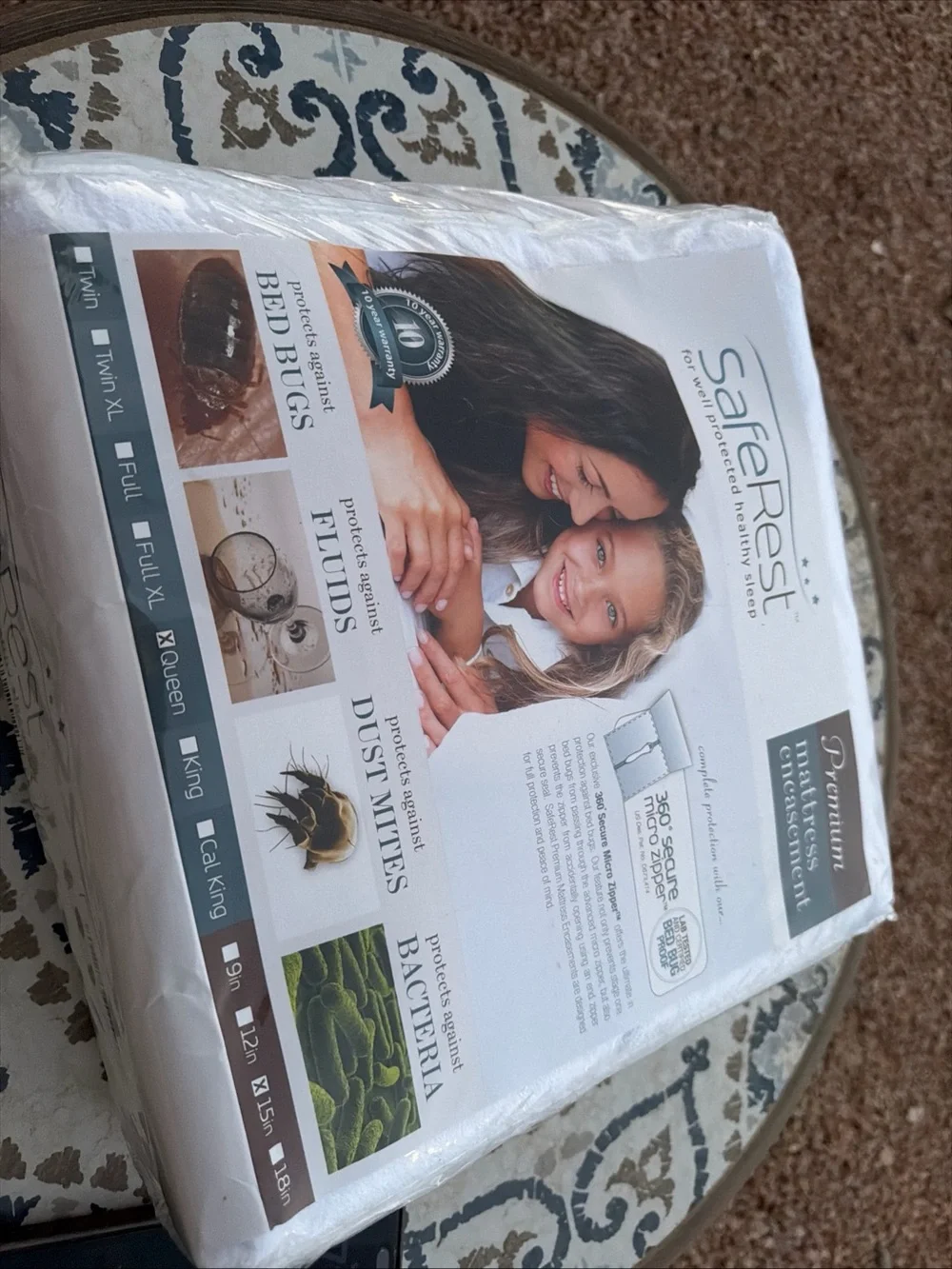 SafeRest  Queen  Premium Waterproof Mattress Encasement Cover  15in